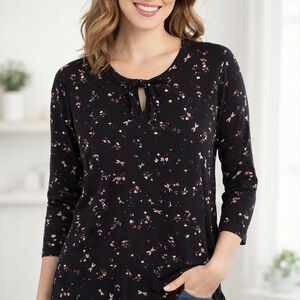 Croft And Barrow Floral Black Women's Top